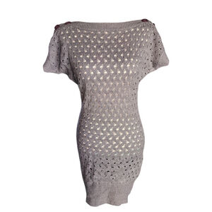 Vintage Y2K Pronto Moda Off-Shoulder Lacy Knit Mini Dress Acrylic Gray M